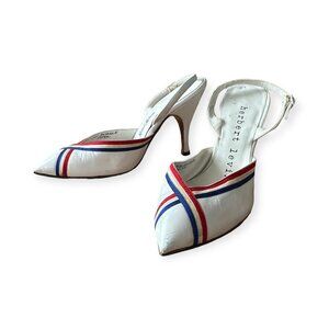 Vintage Herbert Levine Tricolor Slingback Pumps 1950s White Leather Heels, 6B